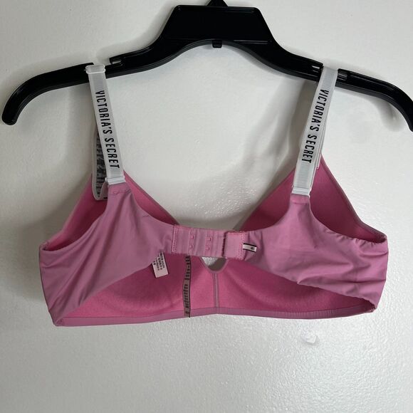 Victoria's Secret T-Shirt Lightly Lined Wireless Bra 32C Spell Out Straps Pink - Picture 3 of 6